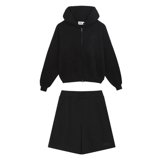 BLACK SET ZIP JACKET+SHORTS