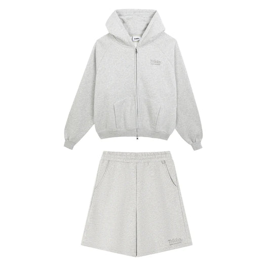 GREY SET ZIP JACKET+SHORTS